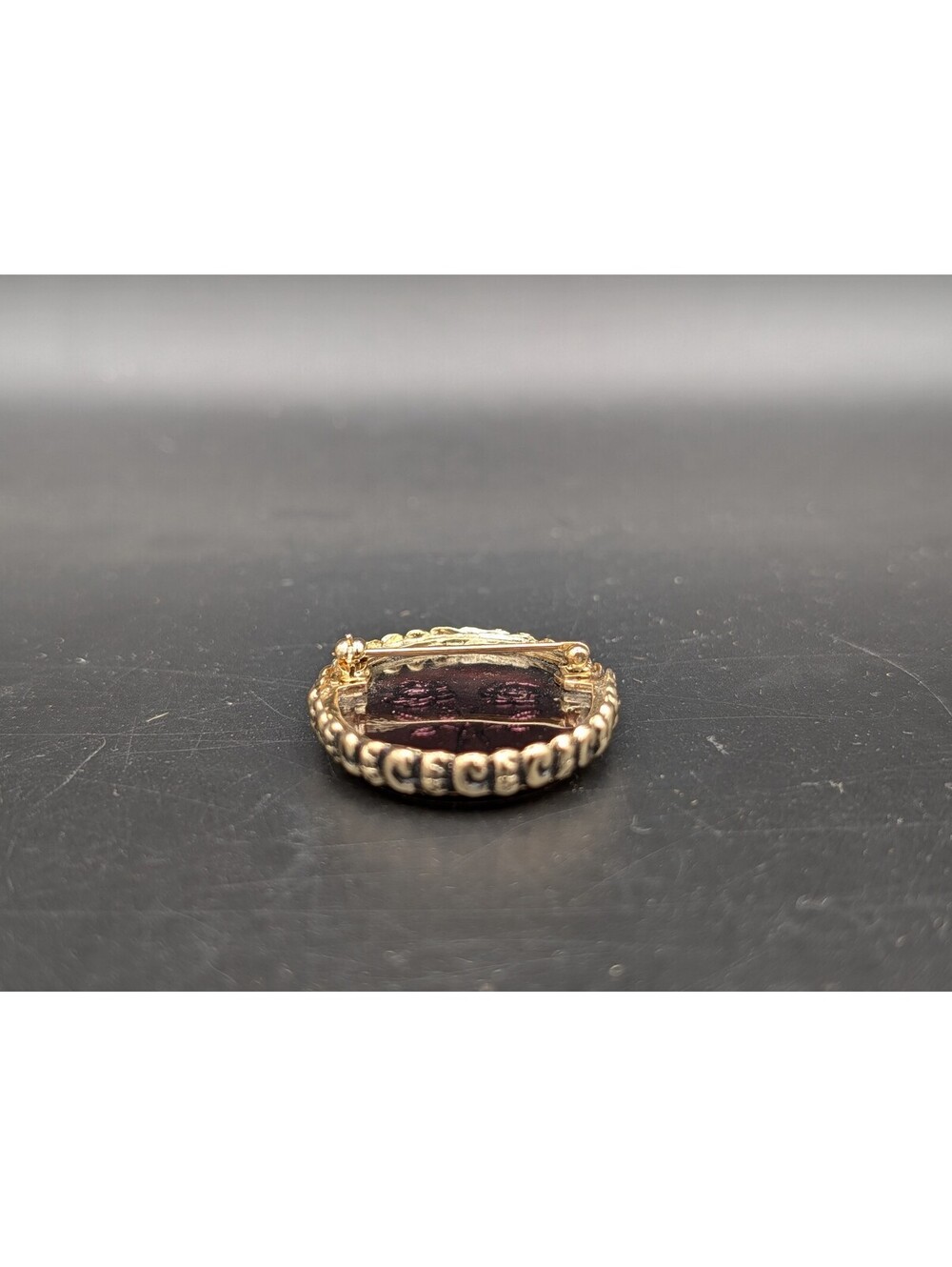 Vintage Whiting & Davis Carved Glass Rose Brooch Purple Amethyst Intaglio Pin UV - Picture 10 of 10